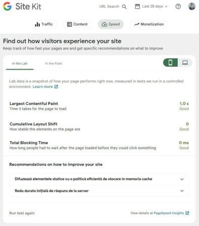 SEO Tehnic - rezultate Google Site Kit